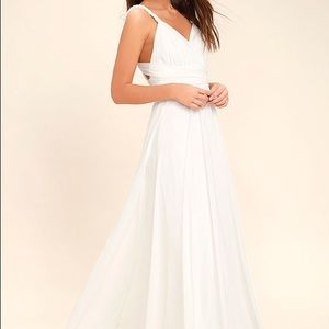 White chiffon maxi dress braided strap bridal/boho